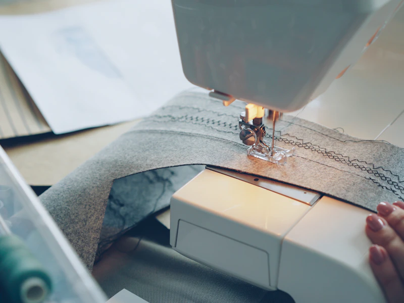 Máquina de coser rematando una costura en un taller de confección